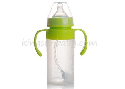 China Customized Logo Silicone Glass Water Bottle With Feeding Nipple 240ml Shockproof for sale