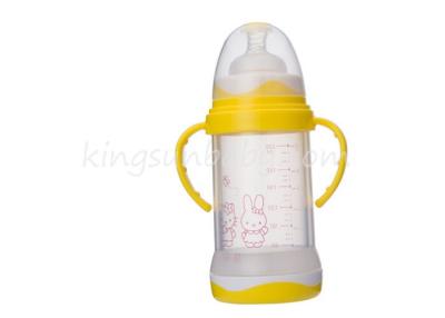 China Explosion-proof Glass Baby Bottle Wide Neck with Handle,Double Deck with Straw for sale