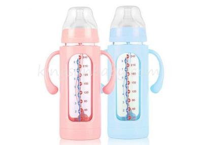 China 240ML Drop Resistant Glass Baby Feeding  Bottle With Protective Sleeve Wide Neck for sale