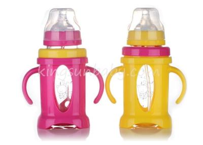 China Anti-broken Wide Neck Milk Baby Bottle With PP Protective Cover 6 ounce for sale