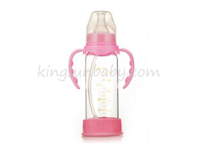 China Clear Glass Baby Bottles With Handle 180ML Pink Color Shockproof BPA Free for sale