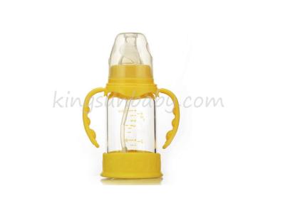 China Standard Neck Glass Baby Bottles Anti explosion With Silicone Protective Sleeve for sale