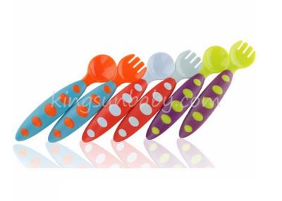 China Colorful Plastic Baby Feeding Spoon and Fork Set , Lovely  Kids Weaning Set for sale