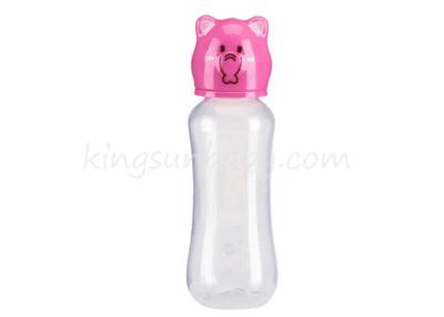 China Botella de alimentación de los PP del bebé de la forma del arco con el casquillo animal en el cuello estándar 8oz en venta