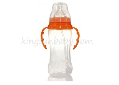 China Arc Shape Plastic Infant Milk Wide Neck Baby Bottle with Automatic Straw Eco friendly for sale