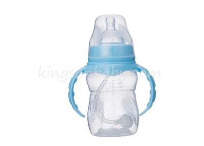 China Peanut Embossed PP Wide Neck Baby Bottle Arc Shape with Automatic Straw 240ml for sale