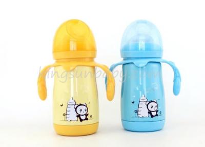 China El bebé Sippy del acero inoxidable ahueca el cuello ancho, botellas de alimentación lindas del bebé con la manija doble del color en venta