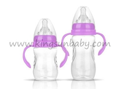 China 180ml 240ml BPA Free Wide Neck Baby Bottle Arc Shape With LSR Nipple / Handle for sale