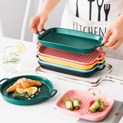 China Hot Sale Viable 11.5 Inch Multiple Color Custom Ceramic Baking Tray Logo Tools Daily Use Home Goods for sale