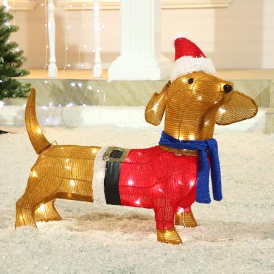 China Tinsel Dog Garden Decoration Christmas Lights Outdoor Outdoor Poodles Lighted Sculpture For Christmas Decoration for sale