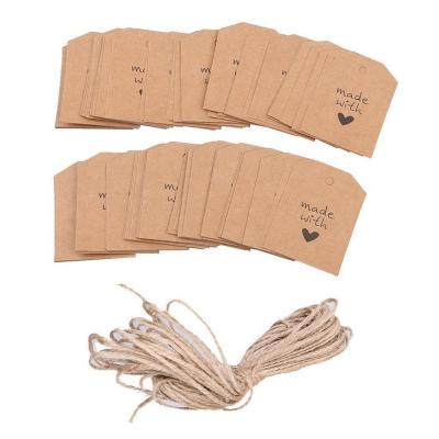 China Sustainable Pack of 100 Brown Kraft Paper Made With Love Cards Gift Tags DIY Tag With Custom Design for sale