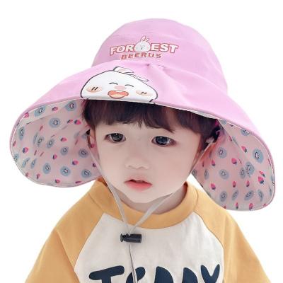 China RTS Cartoon Printing Baby Sun Hat Summer Sunshade Bucket Hat Wholesale Animal Casual Wide Brim Hat for sale