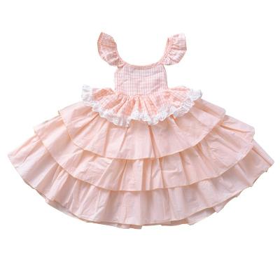 China wholesale Anti-wrinkle summer girls tie up princess party baby dresses Sweet Cake Layered strapless pink dress maxis for sale