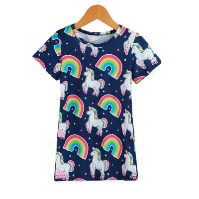 China wholesale Anti-wrinkle baby dress design girl dress rainbow unicorn printing T-shirt dress kids summer clothes dress for baby for sale