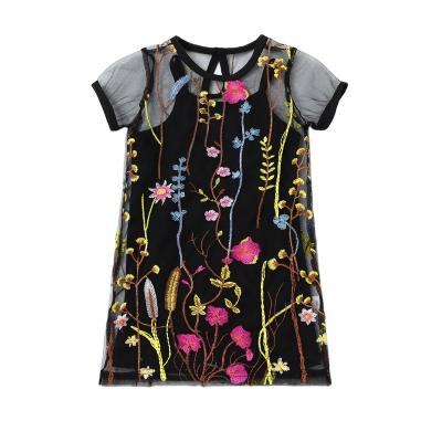 China Wholesale Embroidery Flower Girl Dress T-shirt Dress Set Two-Piece Baby Kids Anti-wrinkle Dress Baby Kids Summer Clothes Dress For Baby for sale