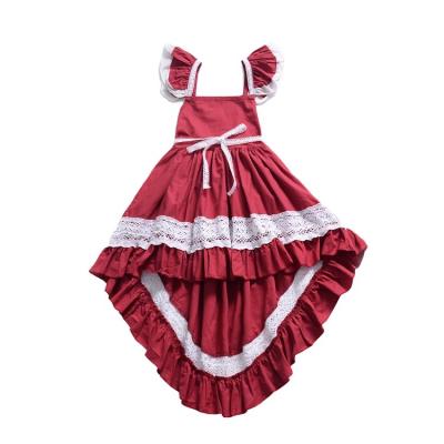 China Wholesale Flare Sleeve Dress Party Anti-Wrinkle Baby Lace Dress High-Low Backless Strap Bridesmaid Dress for sale