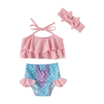 China 2022 New Design Kids Swimwear Pink Mermaid Printing Swimwear Babies Swimwear Bikini Set Low MOQ Kid's Breathable Suit Girl Clothes for sale