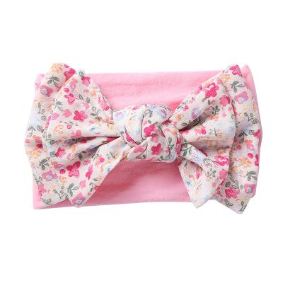 China Fashion Elastic Nylon Knotted Headband Hairband Bow Print Chiffon Bow Print Kid Hairband Wholesale Hair Accessories For Baby for sale