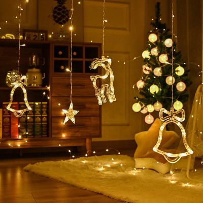 China PVC LED Christmas Lights Bell Snowman Star Window Decorative Lamp Battery Operated Waterproof Holiday String Lamp for Room for sale