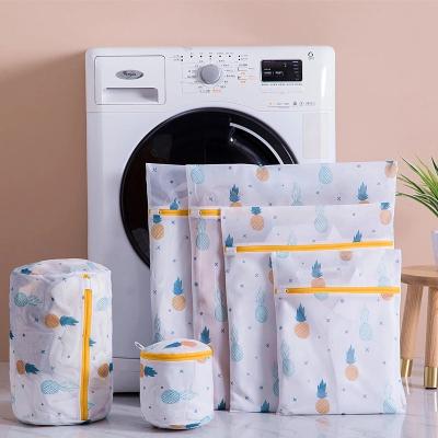 China Polyester Wash Bag Pineapple Printing Mesh Laundry Bag Polyester Washing Net Zippered Bag For Underwear Sock Washing Machine Pouch Clothes Bra Bags for sale