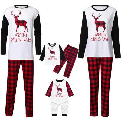 China Autumn Christmas Parent-Child Suit Plaid Casual Long Sleeve Fawn Printing Home Wear for sale