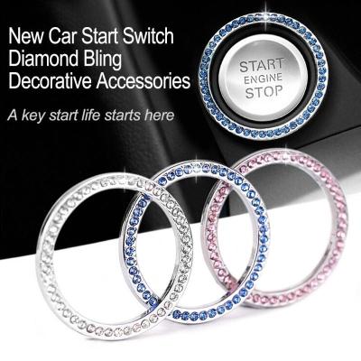 China Crystal Car Decorative Accessories Blue Diamond Rhinestone Ring Circle Vehicle Start Switch Button Pink White Decorative Trim 40mm/1.57