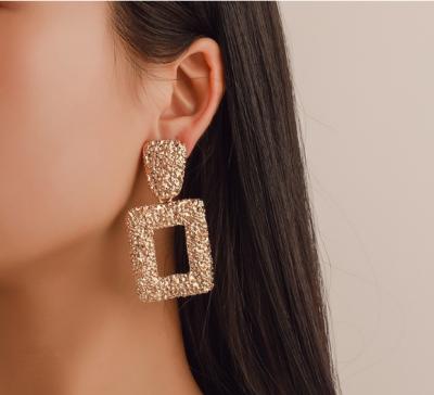 China FASHIONABLE European and American exaggerated frosted square ear studs combine Bohemian wind retro relief geometric earrings for sale