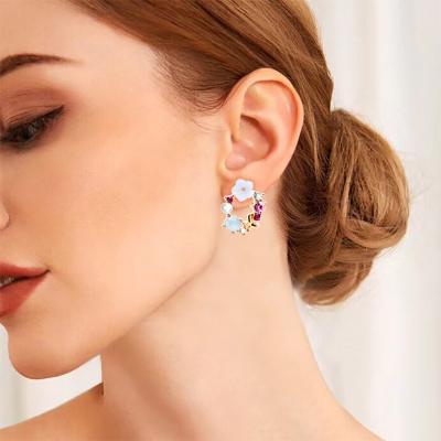 China FASHIONABLE Creative Sweet Flower Ear Stud Jewelry/Hot Selling Girl Heart Pearl Bow Flower Earrings for sale