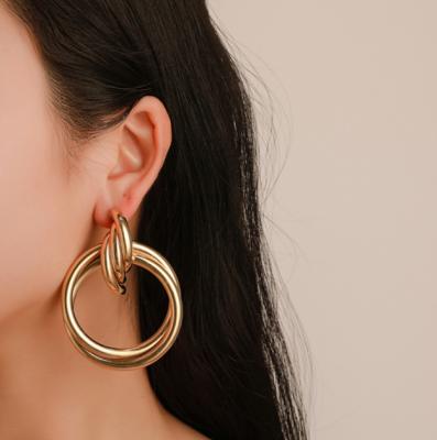 China Trendy circle knotted ear studs hemp personality creative trend earrings lady geometric earrings fashion for sale