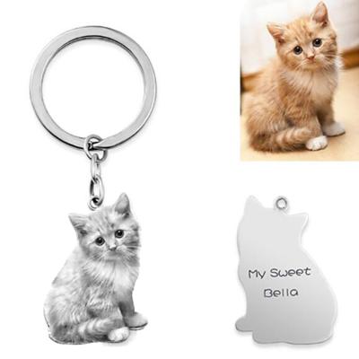 China Metal Pet Photo Name Jewelry Decoration Keepsake Memory Engrave Dog Portrait Gift Customized Personalized Cat Key Chain for sale