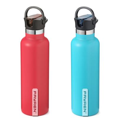 China Fayren PORTABLE Vacuum Insulated 18/8 Stainless Steel Medium Mouth Empty Water Bottle Flasks With Straw /Handle/Flip Lid for sale