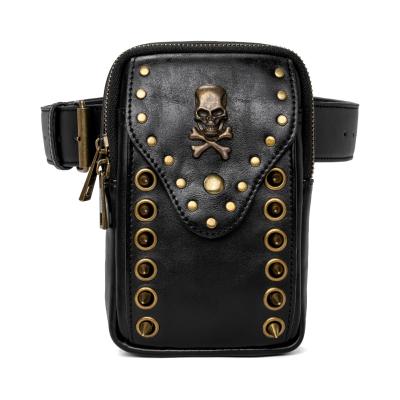 China New Skull Motorcycle Cell Phone Anti-theft Wallet Travel Bag PU Leather Shoulder Purses Cross Body Waist Bags for sale