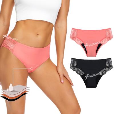 China Airtamay Antibacterial Women's Lace Period Underwear Waist 4 Layers Leakproof Comfortable Breathable Period Panties For Woman for sale