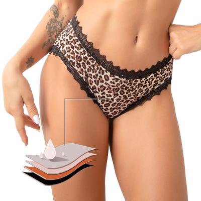 China Leopard Antibacterial Print Super Absorbent Leakproof Hiphugger Menstrual Period Underwear Heavy Panties for sale