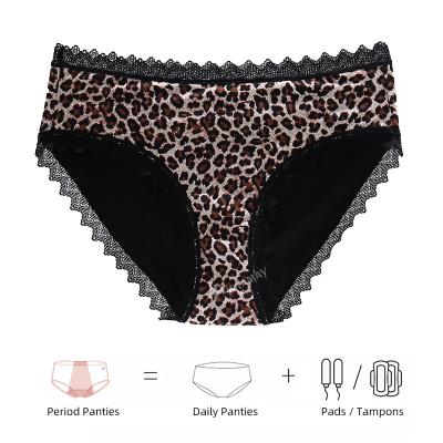 China OEM Antibacterial Leopard Hiphugger Heavyflow Menstrual Period Underwear Super Absorbent Leakproof Panties for sale