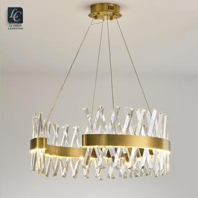 China Modern Luxury Indoor Decorative Gold LED Round Crystal Chandelier Design Pendant Light for sale