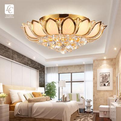 China Hot Sell Hotel Villa Home Interior Decoration Outdoor Modern Gold Led Crystal Ceiling Lamp for sale