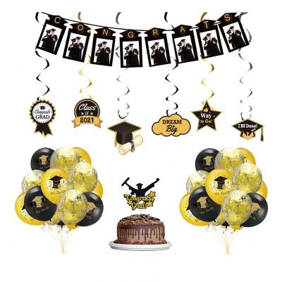 China Graduate Supplies Topper Swirl Graduation Party Set New Year Party Decoration Photo Banner Latex Balloon Cake Topper for sale