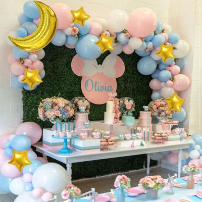 China New Year Macaron Blue and Pink and White Moon Pastel Gold Balloon Garland Arch Kit 103 pcs Baby Boy Girl Stars and Balloon Arch Kit for sale