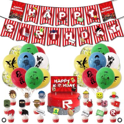 China New Year Game Theme Roblox Party Supplies Swirl Balloon Cake Topper Banner Children Birthday Party Decoration Kit X1042 for sale