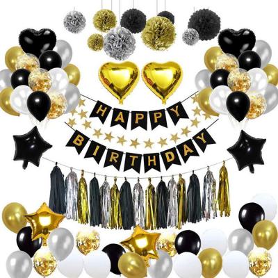 China Black Gold New Year Happy Birthday Party Supplies Decoration Set 13th 16th 18th 21st 30th Fortieth Fiftieth Sixtieth Seventieth for sale