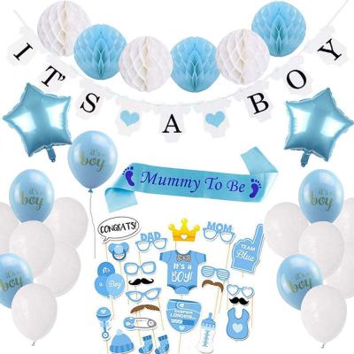 China Amazon New Year Birthday Decorations Set Supplies Happy Birthday Banner Bunting Flags Paper Pom Poms Garland Boy 1st Birthday for sale