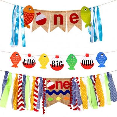 China New Year Ocean Fish Theme Chair Decoration Flag Banner Set Children Party Supplies For Birthday Decoration for sale