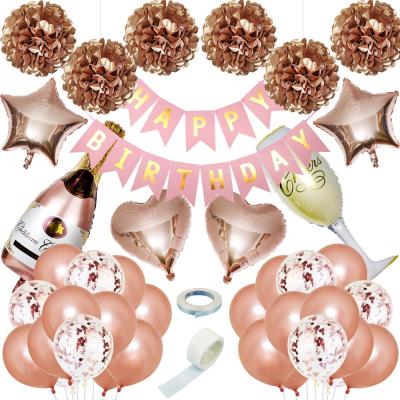 China New Year Happy Birthday Party Supplies Hanging Balloon Garland Rose Gold Party Decoration Fan Set for sale