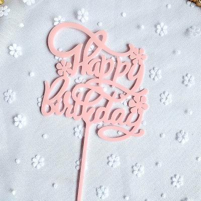 China New Year Pink Happy Birthday Cake Toppers For Adult Birthday Cake Toppers Decoration Kids Party Acrylic Set for sale