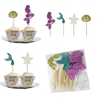 China Colorful New Year Birthday Party Cake Decorating Party Supplies Purple Sea Theme Mermaid Cake Toppers for sale