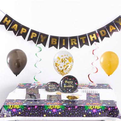 China New Year New Style Happy Birthday Party Decoration Supplies Black Theme Birthday Party Banner Tableware Set for sale