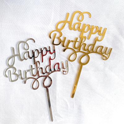 China Acrylic Cake Topper Handwrite Happy Birthday Cake Topper Gold Silver Cake Topper New Year New Product for sale