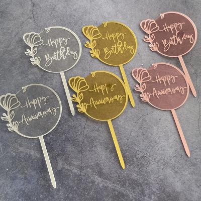 China New Year Gold Silver Rose Gold Acrylic Cake Accessories Cake Decorating Happy Birthday Acrylic Cake Toppers for sale