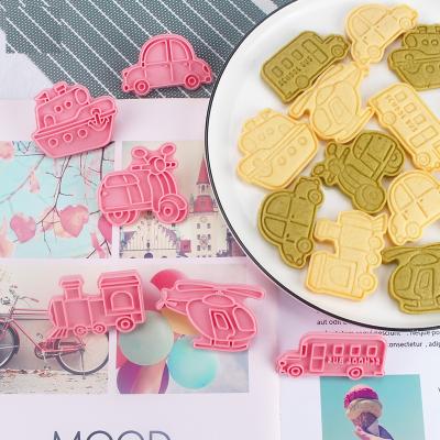 China New Year 6Pcs/Lot New Year Plastic Flat Cookie Sandwich Cutter Molds Car Train Car Train Transport Cake Fondant Molds Cookie Cutters for sale